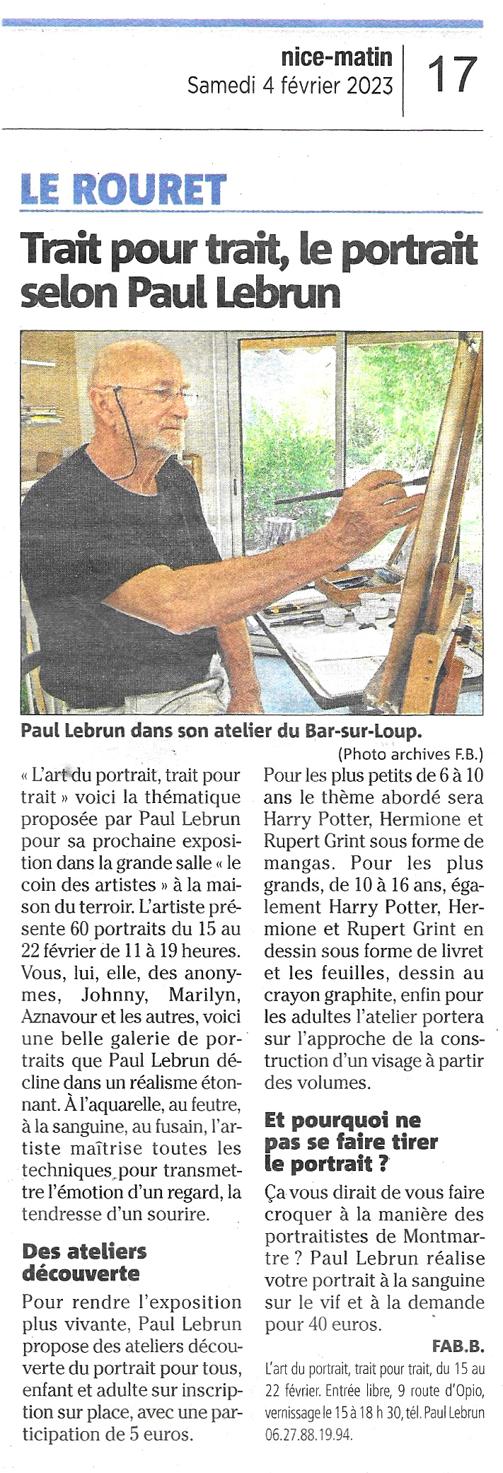 Article Nice-Matin 4/02/2023